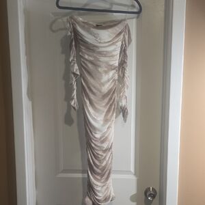 Windsor Cream and Brown Ruched Midi Dress